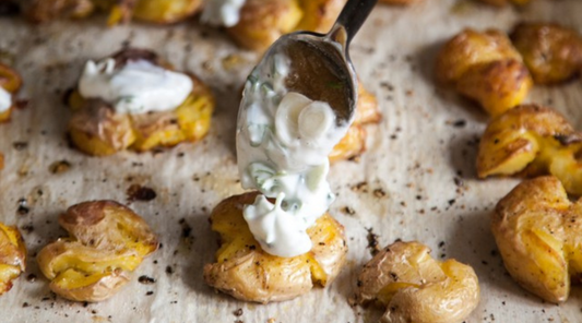 Stuffed Bakers Smashed Potatoes