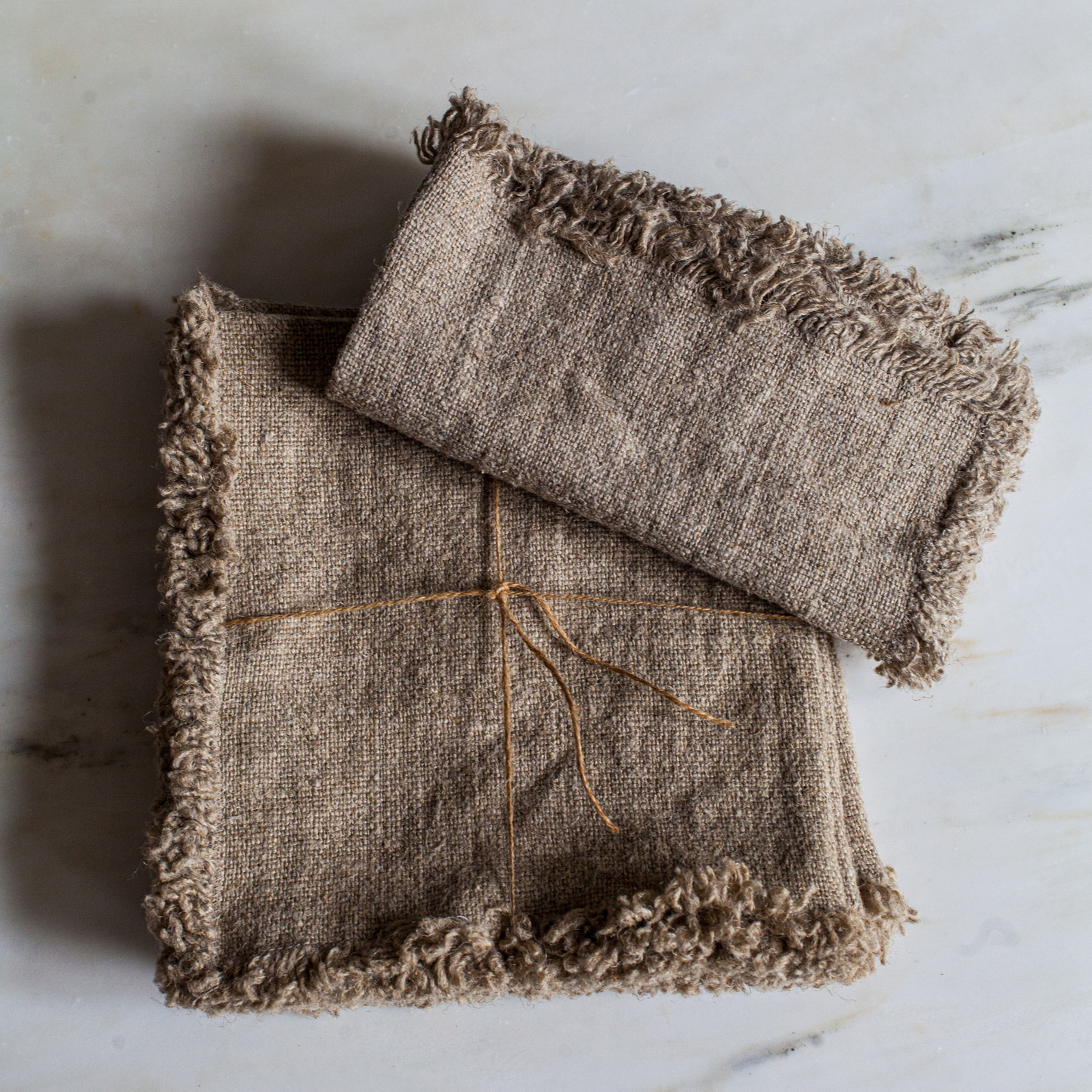 Natural Linen Rustic Burlap Fringe Napkins – set of 4