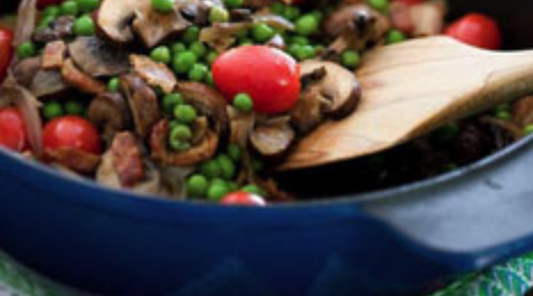 Mushrooms with Peas and Tomatoes
